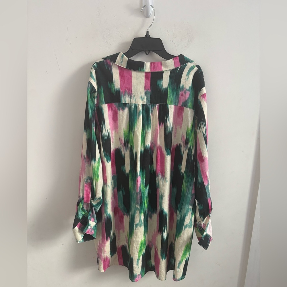 For Cynthia Linen Blend Brushstroke Blouse Multicolor 1X Tunic Artsy Abstract - Picture 3 of 5